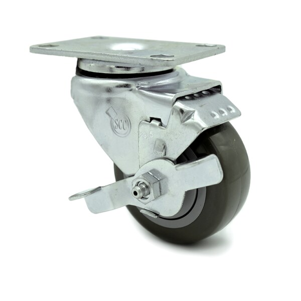 3.5 Inch Gray Polyurethane Wheel Swivel Top Plate Caster with Brake SCC